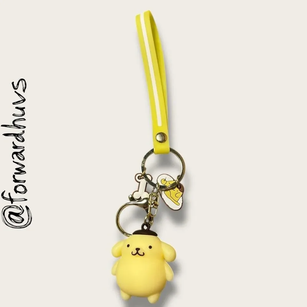 Sanrio Pompompurin Keychain – Yellow Strap with Charms